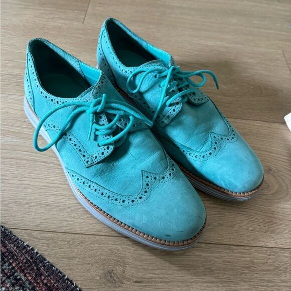 Vintage Cole Haan Lunargrand Wingtip Nubuck Shoes - Poolside Turquoise G… - Picture 2 of 6